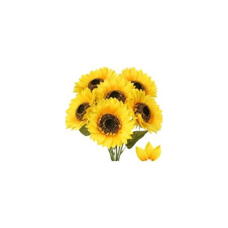 Set Mit 6 Künstlichen Sonnenblumen, Große Künstliche Blumen, Die Echten Zierblumen Ähneln – Gelb