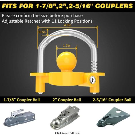 Universelles Anhängerschloss, Kompatibel Mit 1-7/8", 2" Und 2-5/16"-kupplungen, Ideal Für Wohnwagen Und Wohnmobile. Verstellbares Anhängerschloss Aus Robustem Stahl, Gelb.