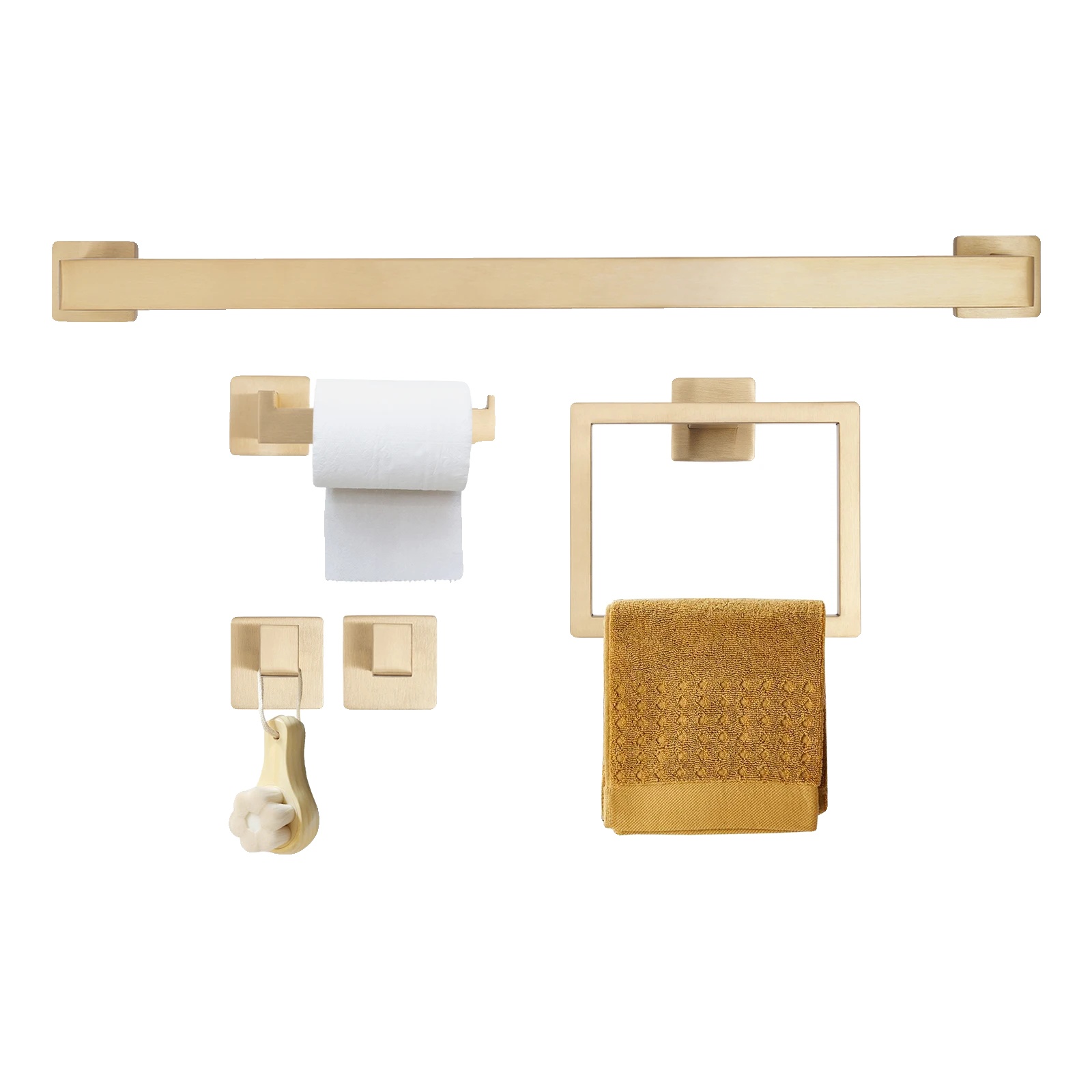 Badezimmerzubehörset, 201 Edelstahl, Wandmontage, 5 Teile, Gold-finish, Rostbeständig