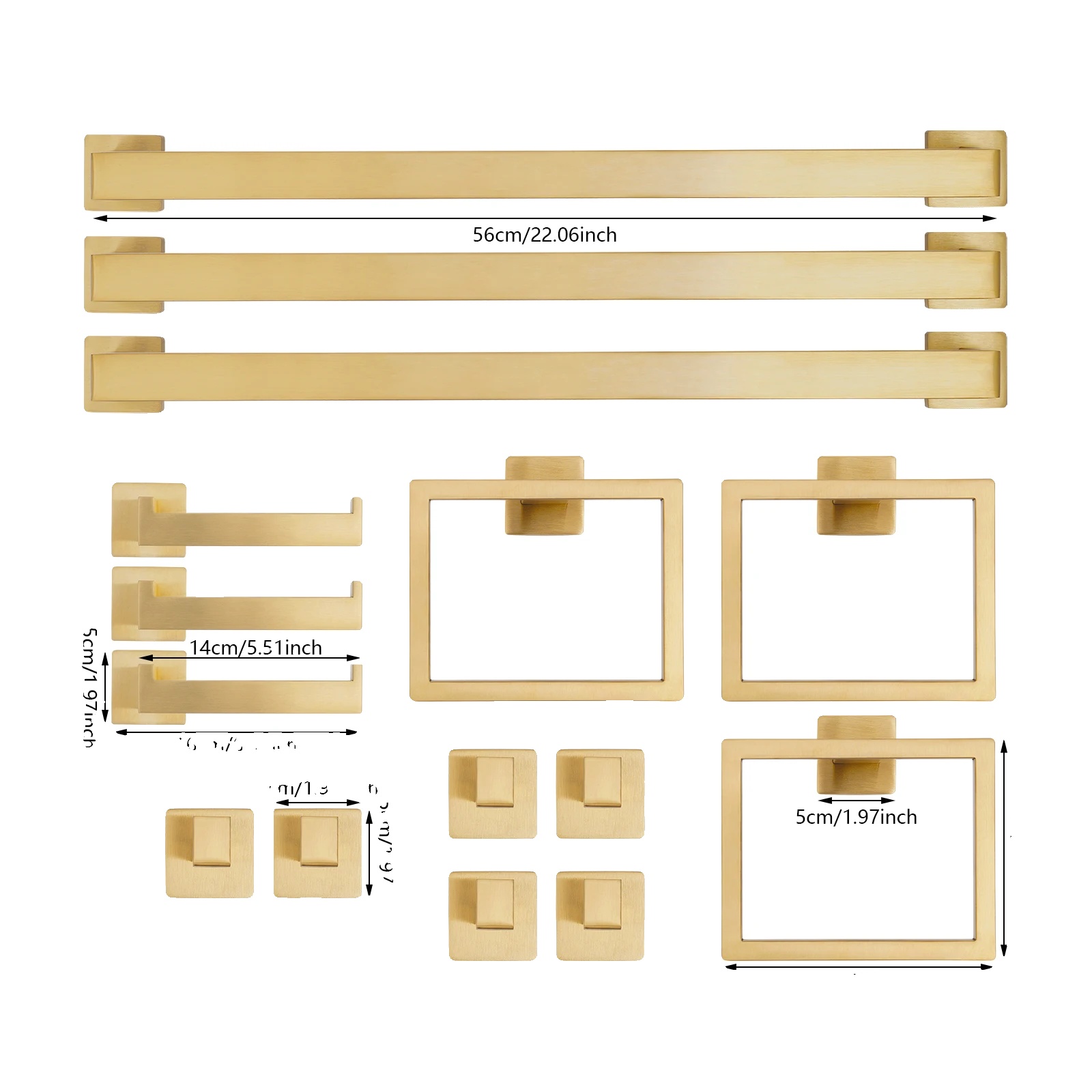 Handtuchstangen-set, Edelstahl, Wandmontage, Gold