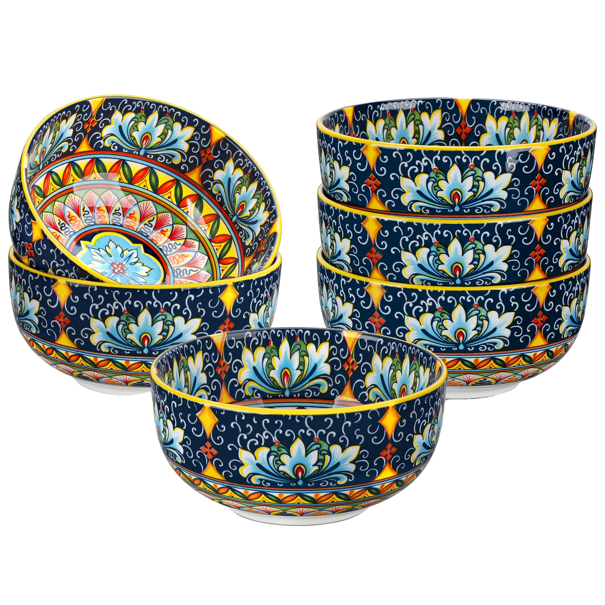 Keramikschalen-set, 28 Unzen Kapazität, Blumenmuster-design, Gelb, 6 Stück-a