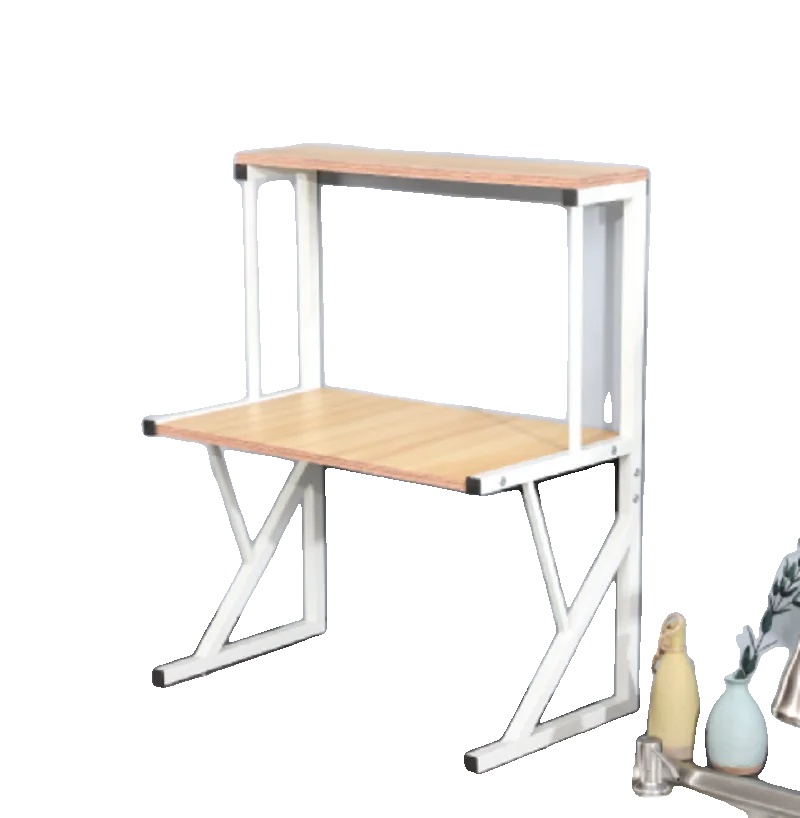 Mikrowellenlagerständer, Mehrstufiges Design, Robuste Holzbauweise, Gelb, Xl-b, 2-stufig-b