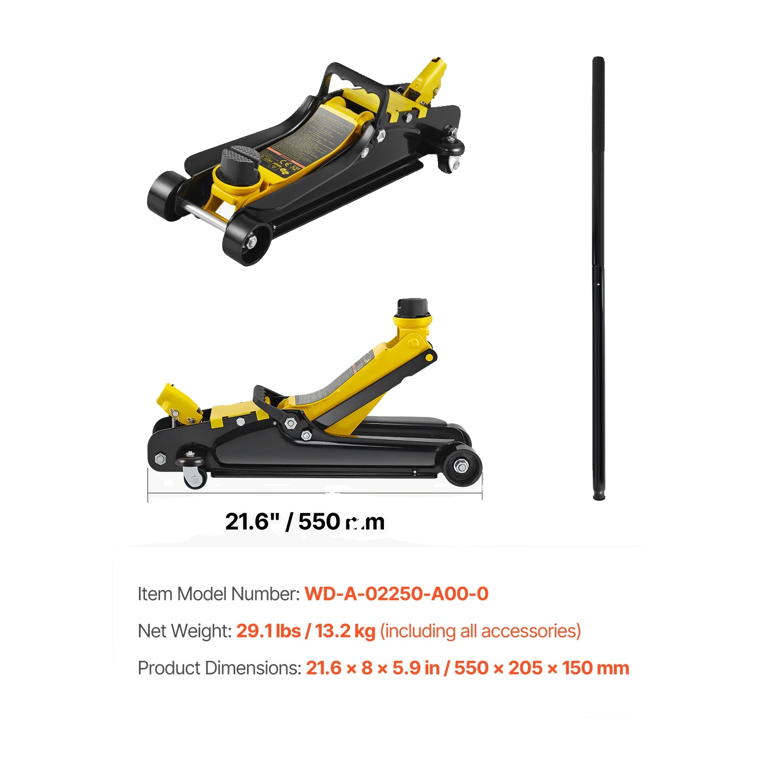 Boden-hydraulikheber, 2,5 Tonnen Tragfähigkeit, Robuste Stahlkonstruktion, 2.5ton