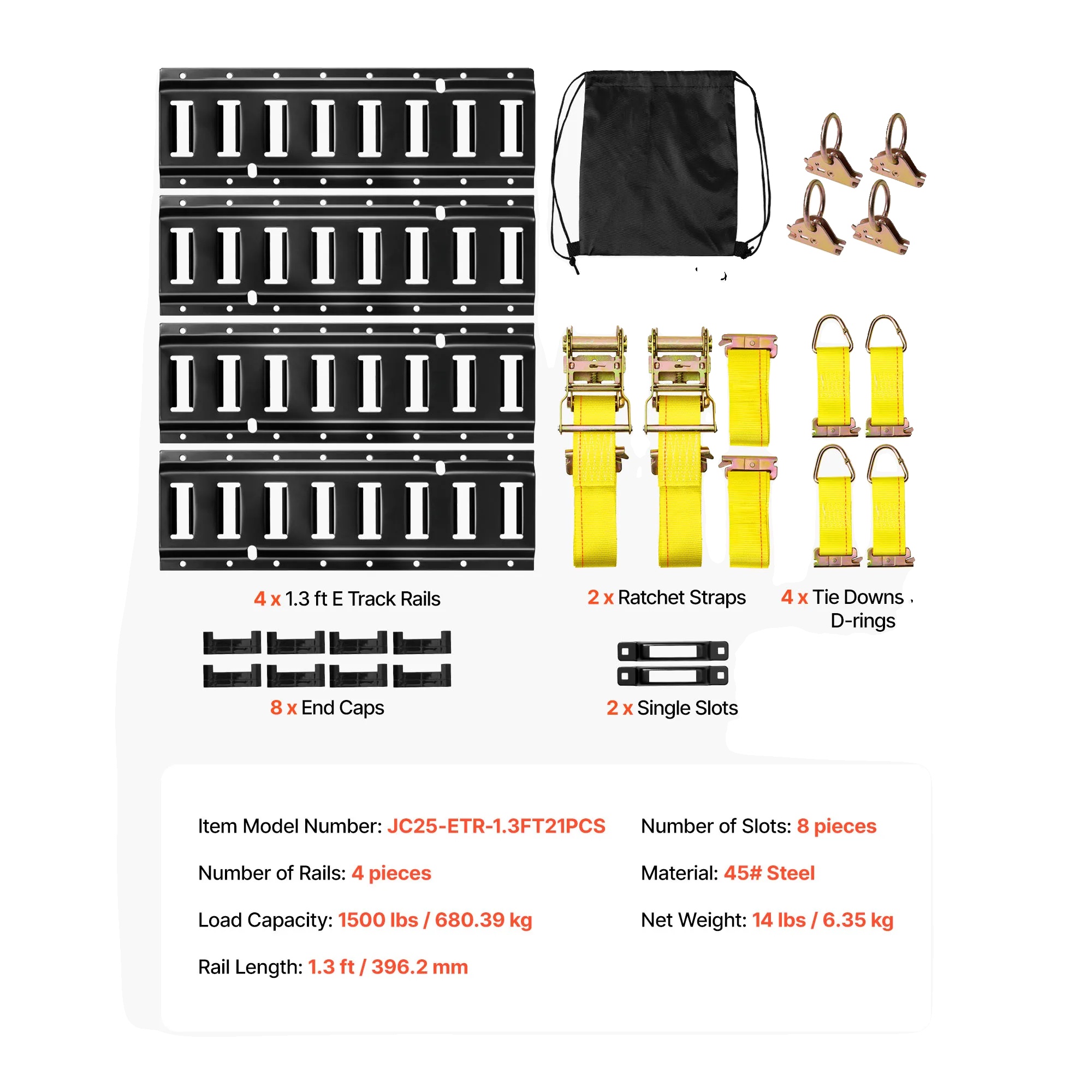E-track Zurrschienen-kit, 4 Schienen, 8 Ankerpunkte, 4 Pack