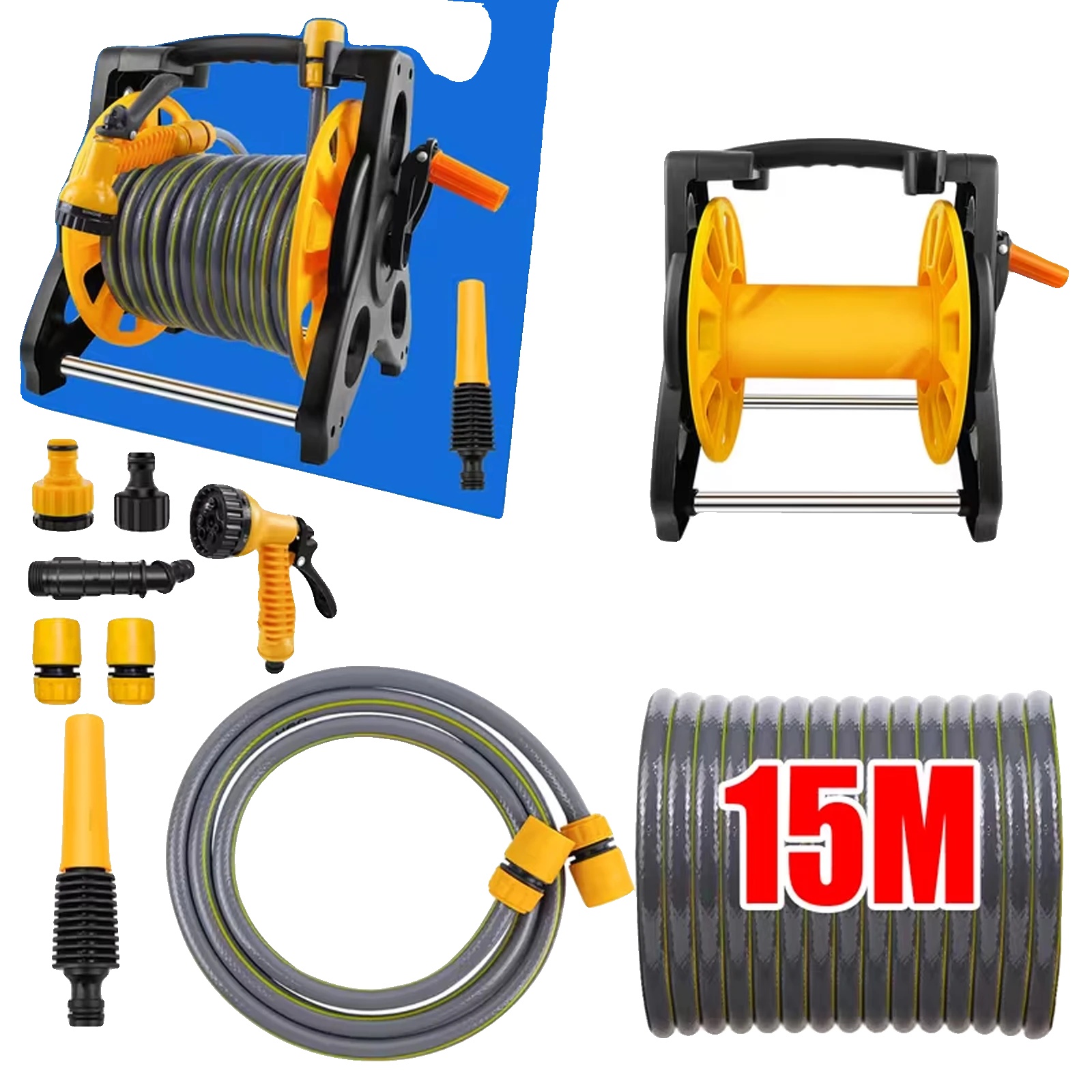 Gartenwasserschlauchbox, 15 M Schlauch, 7 Sprühmodi, Schlauchrolle + 15 M Schlauch