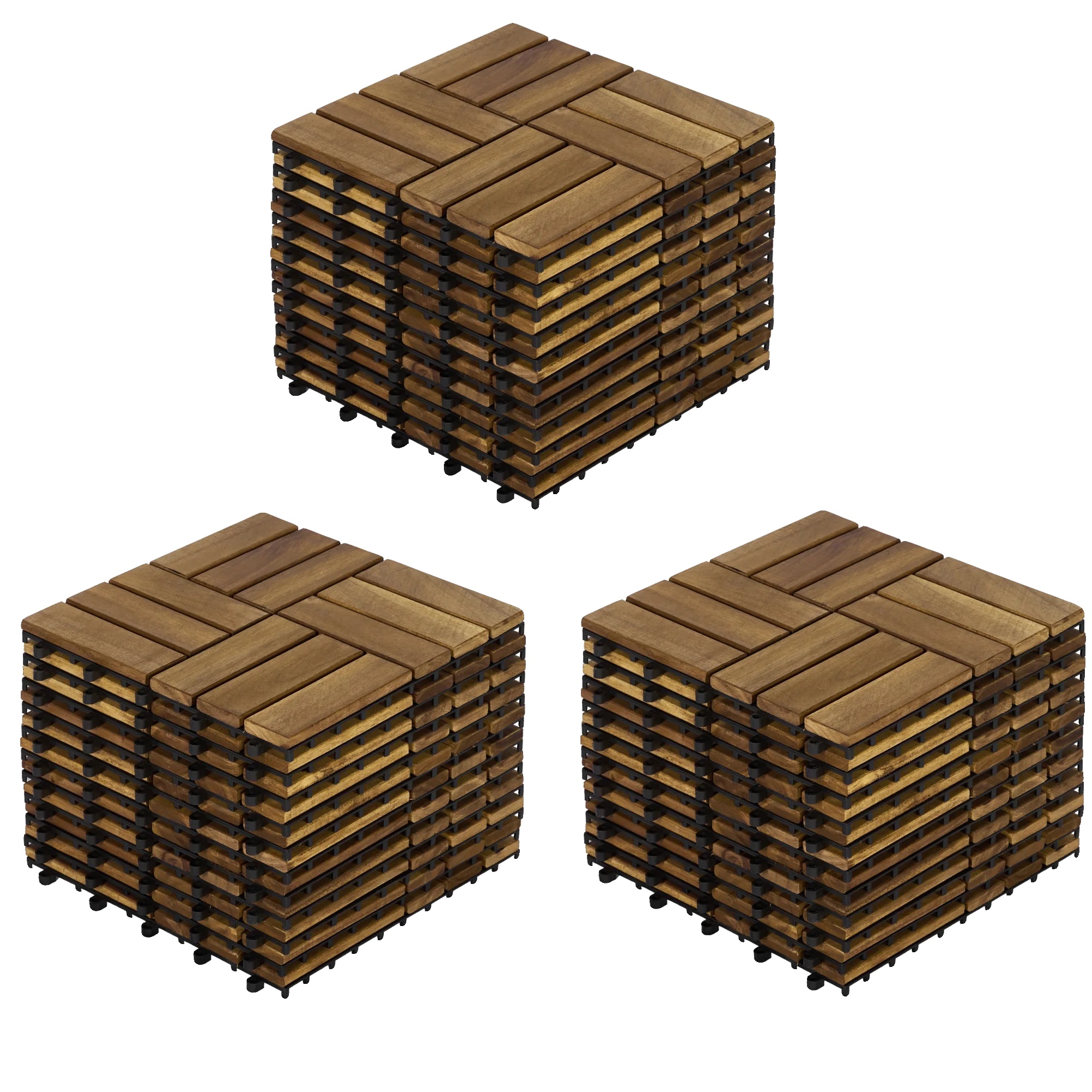 Verbundene Terrassendielen, Langlebiges Akazienholz, Einfache Diy-montage, 32stk-30x30cm, Gelbes Akazienholz-b