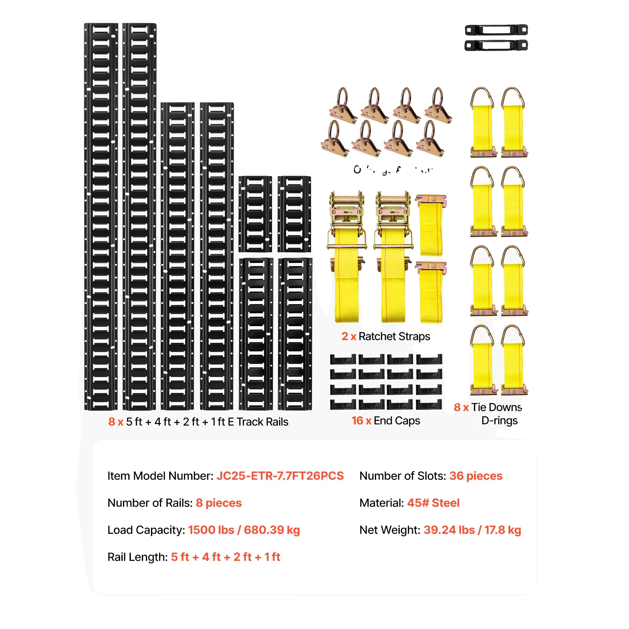 Ladungssicherungskit, 8 Schienen, 1500 Lbs Tragfähigkeit, 1500lbs