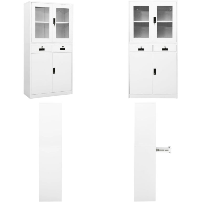 Büroschrank Weiß 90x40x180 Cm Stahl Und Hartglas - Büromöbel - Bürobedarf - Aktenschrank - Stauraum - Schreibtischschrank - Home & Living