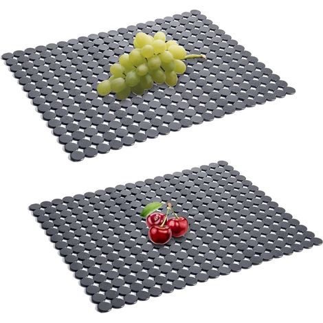 2-teiliges Set – Spülbeckenmatte – Abtropfmatte – Trockenmatte – 40 X 30 Cm – Rechteckig – Gepunktetes Muster – Pvc-material – Gittermatte – Spülbeckenschutz – Grau