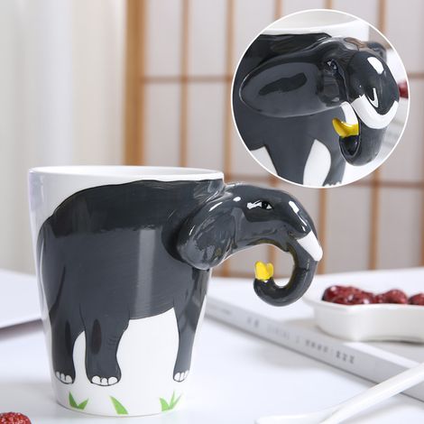 3d-tiermotiv-tasse – Bemalte Keramiktasse – 3d-elefanten-trinkbecher – 400 Ml