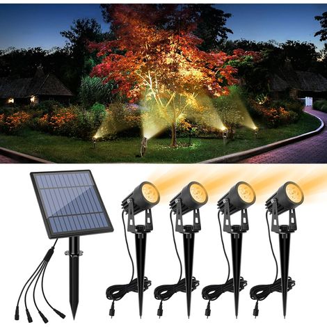4-in-1 Solar-gartenstrahler Aus Metall – 3 M Kabel – Warmweiß (3000 K) – Ip65 Wasserdicht – Niederspannung – Automatische Ein-/ausschaltung