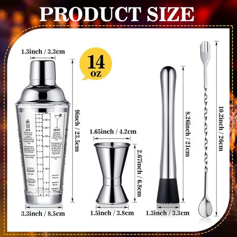 4-teiliges Cocktail-shaker-set, 414 Ml Martiniglas, Shaker, Weihnachtsgeschenk, Edelstahl-shaker, Barkeeper-set Für Margaritas, Cocktailzubehör Mit Jigger Und Messlöffel