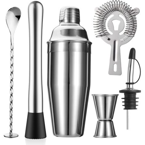 6-teiliges Set – Cocktailmixer (ca. 750 Ml) – Shaker, Sieb, Wendbarer Rührlöffel – Edelstahl-set