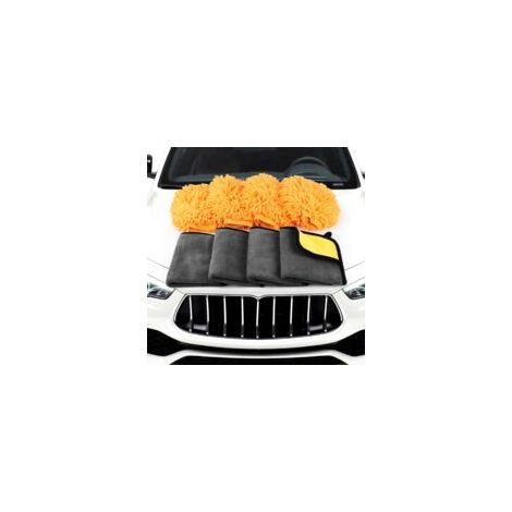 8-teiliges Autoreinigungsset, 4 Mikrofaser-autoreinigungstücher, 4 Mikrofaser-waschhandschuhe, 600 G/m² Reinigungshandschuhe