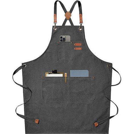 Canvas-schürze, 20 Cm Verlängert. Robuste Canvas-schürze Mit Kreuzmuster, Geeignet Zum Malen, Für Kosmetikstudios, Zum Grillen, Schweißen, Gärtnern, Für Holzarbeiten Und Zum Kochen – Grau, Von Debuns.