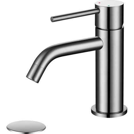 Einloch-waschtischarmatur – Warm- Und Kaltwasseranschluss, Mit 60 Cm Langem Flexiblem Schlauch – Geeignet Für Badezimmer, Waschbecken Etc. – 1 Stück, Grau