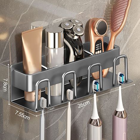 Elektrischer Zahnbürstenhalter Zur Wandmontage, Platzsparend, Ohne Bohren, Badezimmeraccessoire, Grau, 4 Becher. Debuns