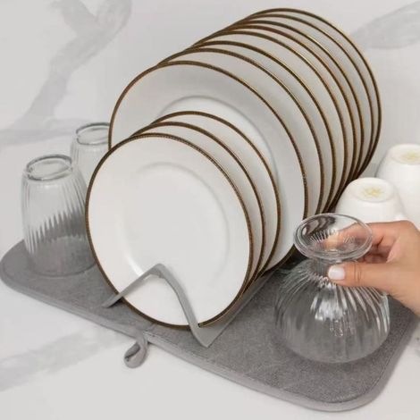 Faltbare Küchenabtropfmatte + Gitter - Saugfähige Mikrofaser - Ideal Für Teller Und Besteck