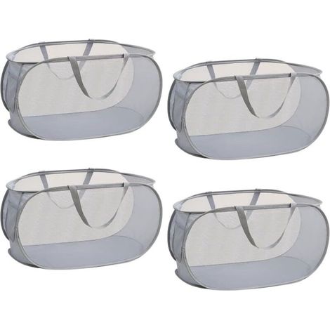 Faltbare Wäschekörbe Aus Netzgewebe – Für Waschküchen, Studentenwohnheime – 4er-set, Grau