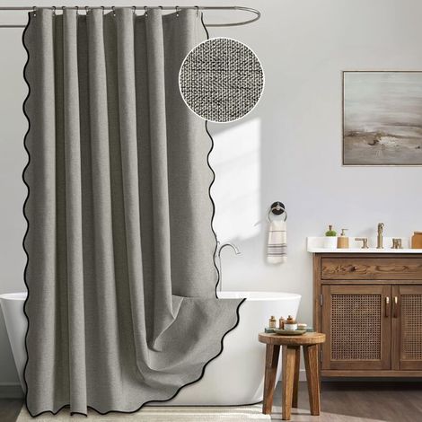 Fächerförmiger Duschvorhang In Leinenoptik Mit Haken Für Ein Sauberes Und Trockenes Badezimmer – 1 Stück, Grau, 90 X 180 Cm