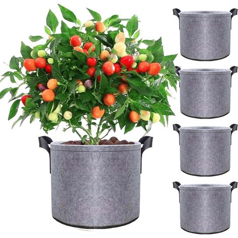 Graue Pflanzsäcke (5er-pack, 11 Liter) – Pflanztöpfe Und -schalen Aus Stoff, Geeignet Für Tomaten Und Kartoffeln.