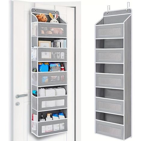 Grauer Hängeorganizer – 5 Vordertaschen + 5 Seitliche Netztaschen – Extra Groß – Ideal Für Schlafzimmer, Badezimmer, Speisekammer Und Kinderzimmer