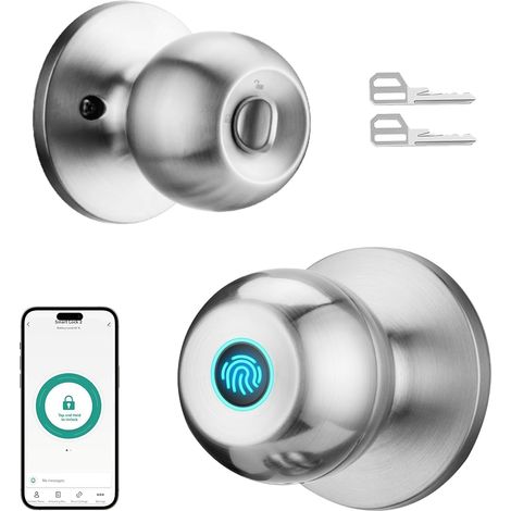 Intelligenter Türgriff Mit Fingerabdrucksensor – Biometrische, App- Und Schlüssellose Bedienung – Satin-nickel Für Haustür Und Schlafzimmer