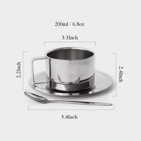 Kaffeeservice Aus Edelstahl, 192,8 G, Kaffeetasse Mit Löffel Und Untertasse, Geeignet Für Latte, Espresso, Cappuccino, Milchkaffee Und Tee.