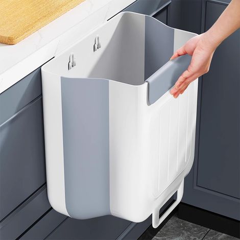 Kleiner, Zusammenklappbarer Hängemülleimer Für Die Arbeitsplatte, Kunststoff-schrankmülleimer, 2,4-gallonen-wandmülleimer Für Küche, Bad, Schlafzimmer (grau)