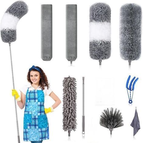 Kombinationsbürste Für Große Höhen Mit Staubwedel Und Fugendüse – Ideal Für Die Reinigung Von Wänden Und Möbeln – Neunteiliges Set