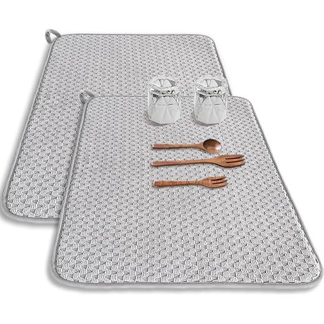 Mikrofaser-abtropfmatte – 60 X 45 Cm – 2 Stück – Saugfähige Abtropfmatte Für Küchenarbeitsplatten – Geeignet Für Arbeitsplatten, Spülbecken Und Abtropfflächen (grau)