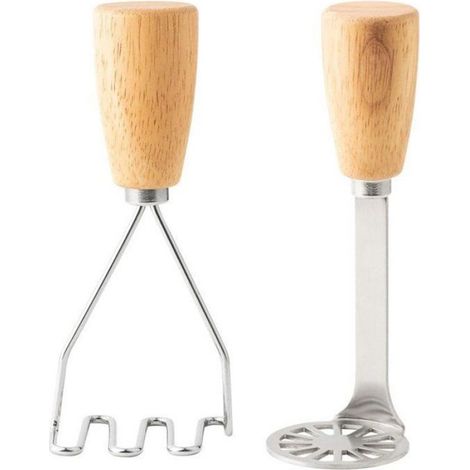 Mini-kartoffelstampfer, 2-teilig, Edelstahlstampfer Mit Holzgriff, Küchenutensil, Werkzeug Für Kartoffeln, Bohnen, Fleisch, Gemüse, Platzsparend (mini Duo)