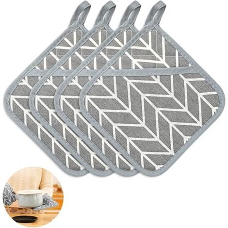 Ofenhandschuhe Aus Baumwolle – 4er-set Hitzebeständige Ofenhandschuhe (17 X 17 Cm) – Küchen- Und Backzubehör – Ofenfest – Grau