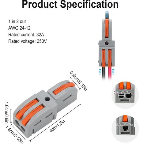 Packung Mit 50 Hebelverbindern Für Elektrische Leitungen, Kompakter Mini-splitter (1 Eingang/2 Ausgänge), Klemmenblock, Hebelverbinder, 24–12 Awg Inline-schaltung