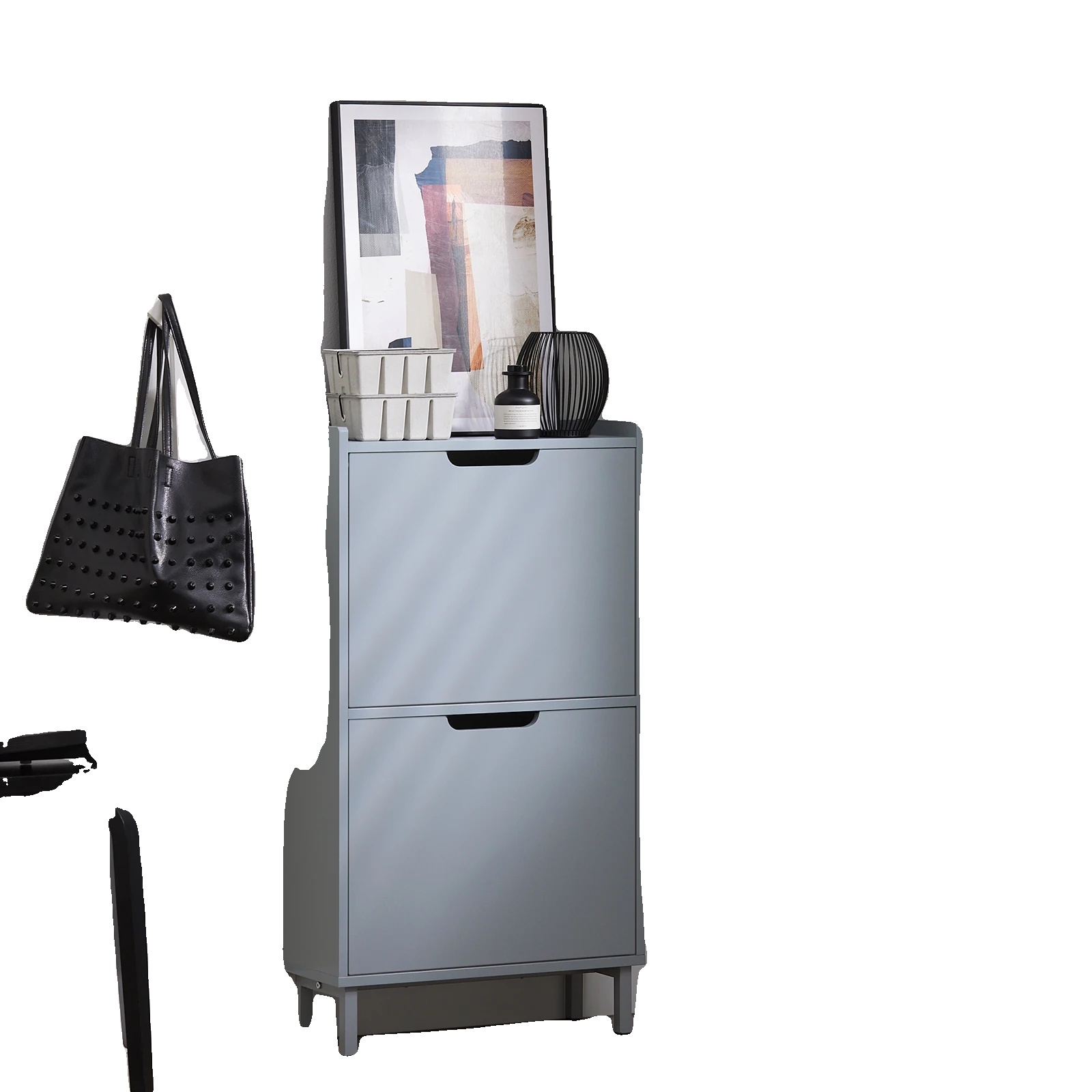 Schuhschrank, Platzsparendes Design, Klappbare Fächer, Grau