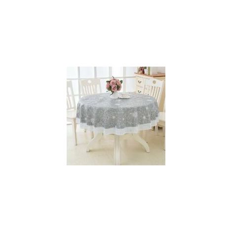 Runde Pvc-wachstuchtischdecke Mit Floralem Spitzenmuster, Wasserdicht Und Fleckenabweisend, Ideal Für Esszimmer, Garten, Café Oder Party (grau, 200 Cm).