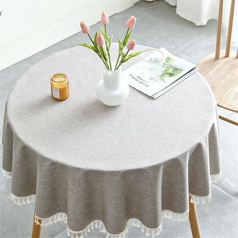 Runde, Wasserdichte Tischdecke Mit Handgefertigten Quasten, Ideal Für Küchen, Esszimmer Usw. (1 Stück, Grau, 140 Cm)