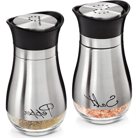 Salz- Und Pfefferstreuer-set - Glas Und Edelstahl - Aufschrift Salt Pepper - Je 118 Ml.