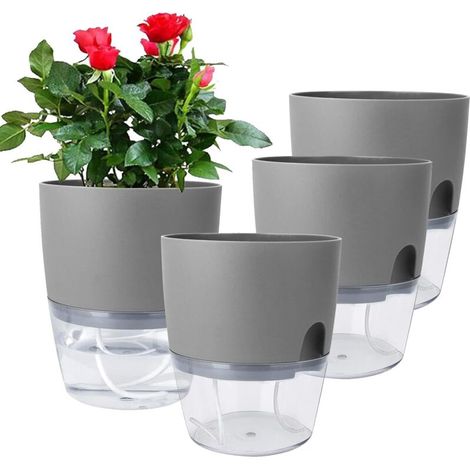 Selbstentleerende Blumentöpfe Für Bequeme Gärtner – Geeignet Für Drinnen Und Draußen – 4er-set, Grau, 8,2 Cm Durchmesser