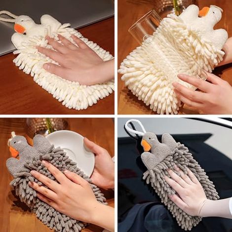 Set Aus 2 Niedlichen Und Weichen, Gänseförmigen Handtüchern, Dekoratives Handtuch Mit Aufhängeschlaufe, Aus Saugfähiger Chenille-mikrofaser Für Badezimmer Und Küchen.