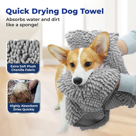 Set Aus 2 Saugfähigen Hundehandtüchern, Große Größe (35 X 80 Cm), Aus Extra Großer, Schnelltrocknender Mikrofaser, Mit Handwärmertaschen, Maschinenwaschbar, Wildlederoptik, 2 Graue.