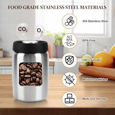 Set Aus 2 Vakuumversiegelten Kaffeedosen, 283 Gramm (10 Oz), Luftdichter Aufbewahrungsbehälter Aus Edelstahl 304, Zur Aufbewahrung Von Kaffeebohnen, Gemahlenem Kaffee Und Tee (silber 2)