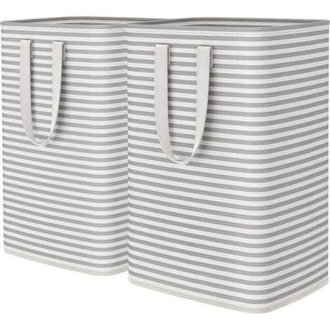 Set Aus Zwei Großen Wäschesäcken – Ideal Für Studentenwohnheime Und Privathaushalte – Feines Graues Streifenmuster, 40 X 30 X 60 Cm
