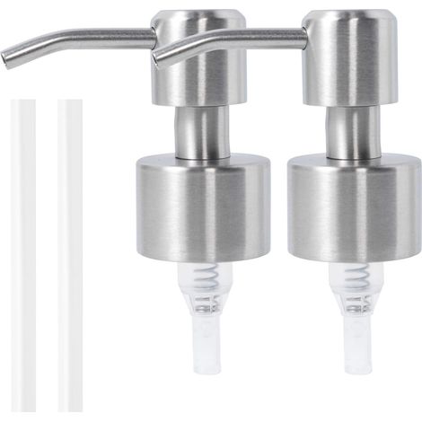 Set Mit 2 Ersatzpumpen Aus Edelstahl Für Seifenspender – Modernes Design – Gebürsteter Stahl – Langlebige Edelstahlpumpe Für Seifenspenderflaschen