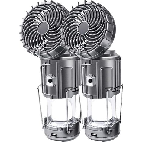 Set Mit 2 Solar-campinglaternen Mit Ventilator, Dreifacher Stromversorgung, Wiederaufladbare Laternen Für Stromausfälle, Campingbeleuchtung Für Zelte, Hurrikane, Notfall-campingausrüstung