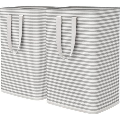 Set Mit 2 Großen, Zusammenklappbaren Wäschekörben, Freistehend, Wasserdicht, Mit Praktischen Griffen, Für Waschküche, Schlafzimmer, Badezimmer, Studentenzimmer, Grau, 2 X 75 L