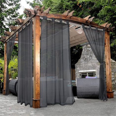 Set Mit 2 Wasserdichten Outdoor-vorhängen – Unifarben – Transparente Vorhänge Für Terrasse – Sonnen- Und Uv-schutz – Vorhänge Mit Großen Ringen – Geeignet Für Den Innenbereich: Wohnzimmer, Schlafzimme