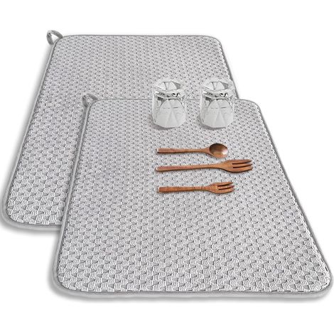 Set Mit 2 Ultrafeinen Abtropfmatten Aus Fasern - 60,96 X 44 Cm - Saugnapf-abtropfschale Für Arbeitsplatten - Große Abtropfmatte - Geeignet Für Tisch, Spüle Und Abtropfgestell.