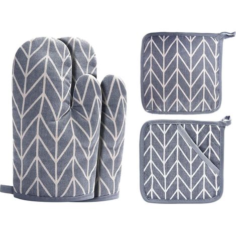 Set Mit 4 Grauen Ofenhandschuhen Und -handschuhen – Hergestellt Aus Recycelter Baumwolle Und Rutschfestem Silikon – Hitzebeständig Zum Kochen, Backen Und Grillen