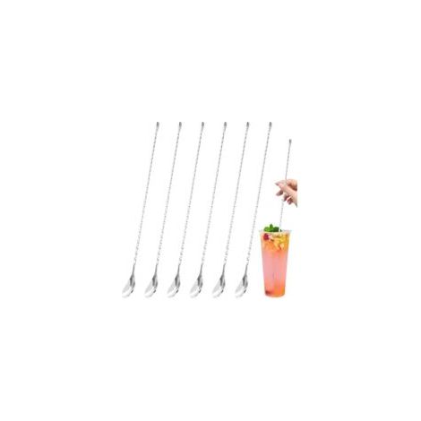 Set Mit 6 Cocktaillöffeln Aus Edelstahl, 40 Cm, Für Cocktailshaker Aus Glas, Silberfarben